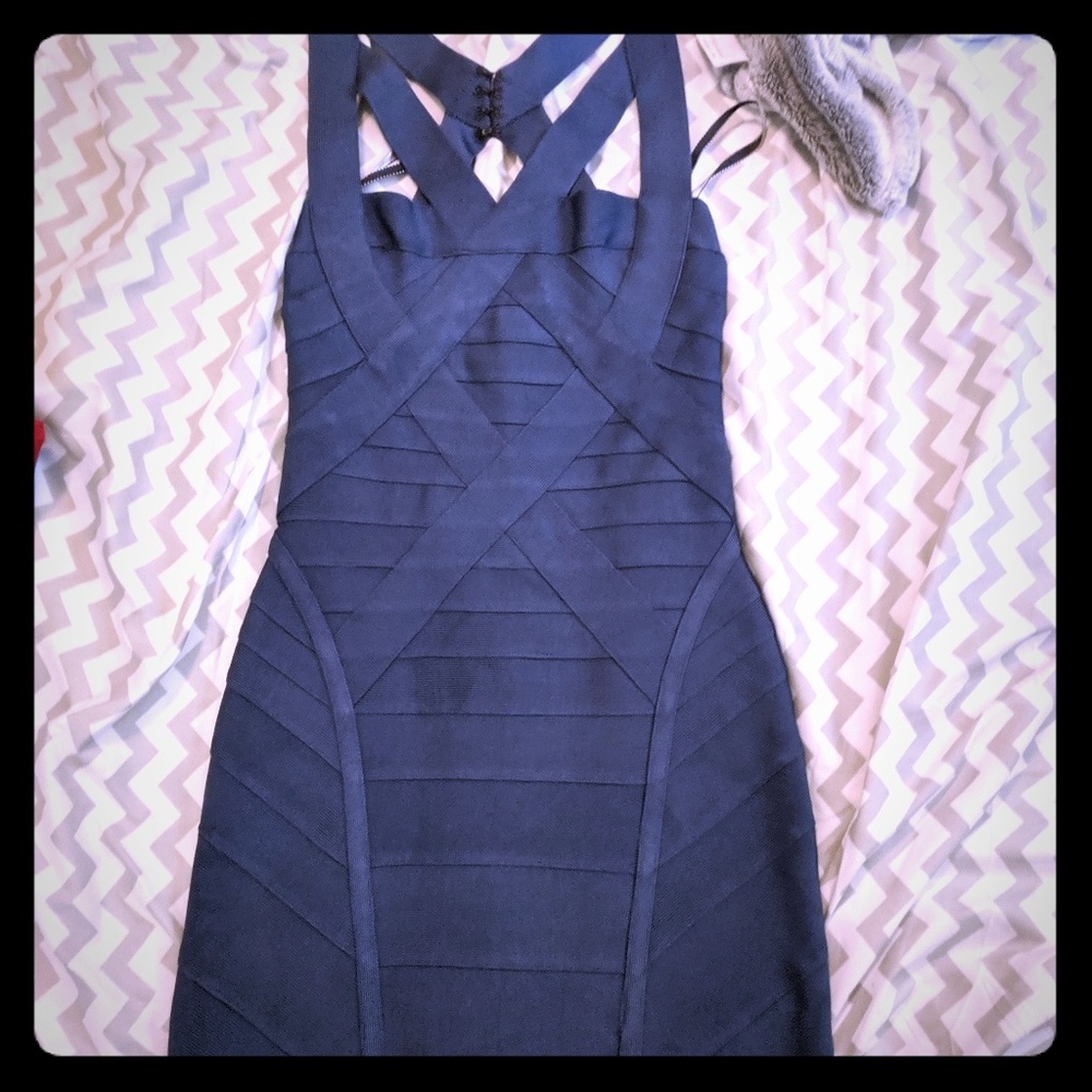 Authentic Navy Herve Leger Bandage Dress